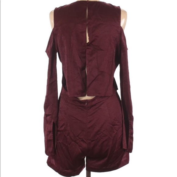 J.O.A Satin Cold Shoulder Romper - Picture 4 of 4